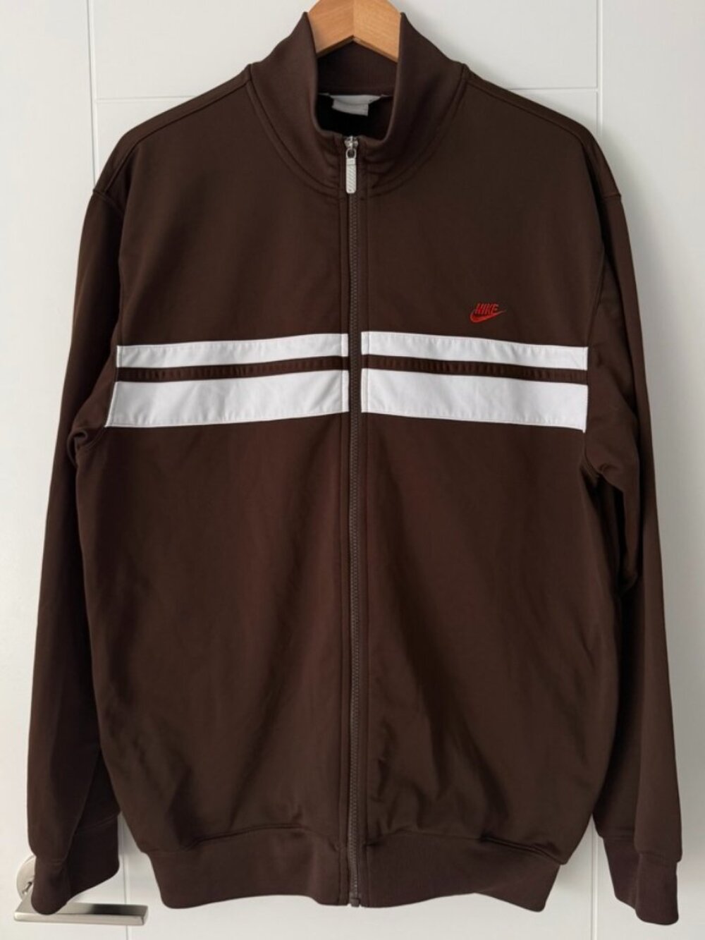 Nike Vintage Y2K Chocolate Brown Striped Full-Zip Track Jacket L